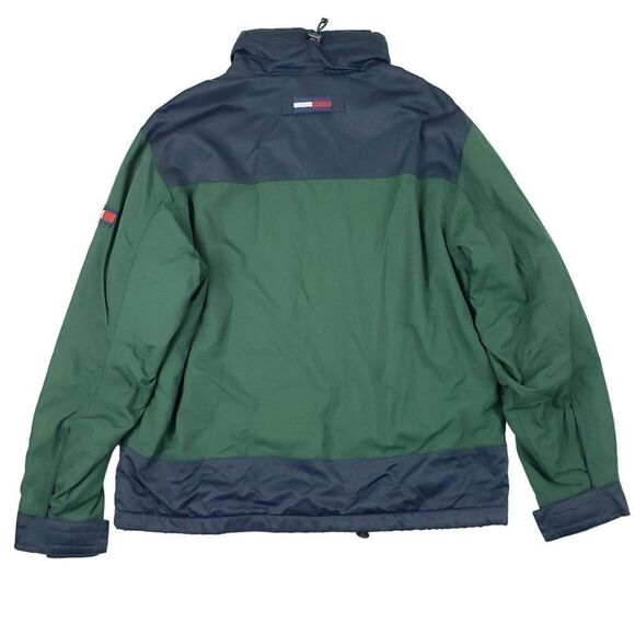Vtg Tommy Hilfiger Men's Large Fleece Lined Hooded Green Blue Yellow Rain Jacket - Picture 10 of 15